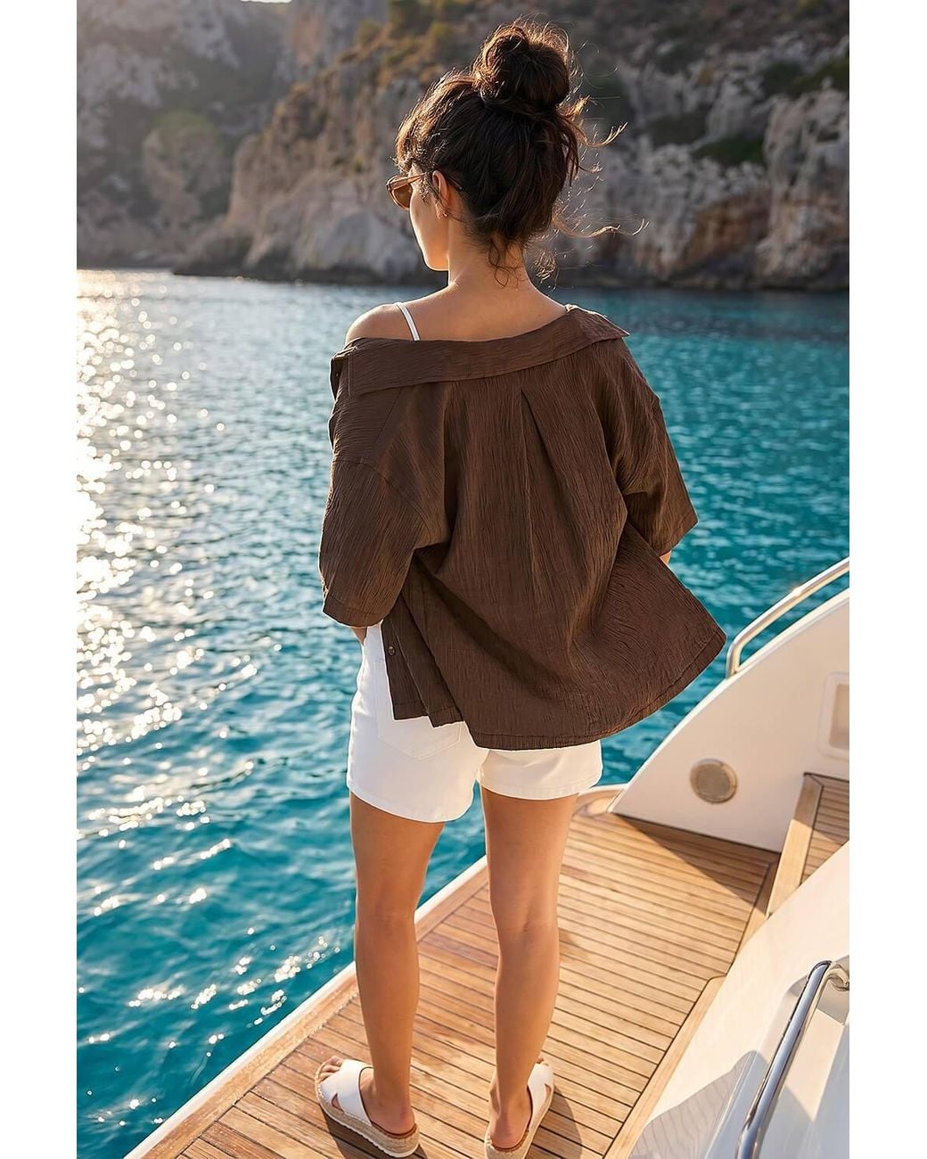 D.u.s.k Brown Textured Buttoned Blouse