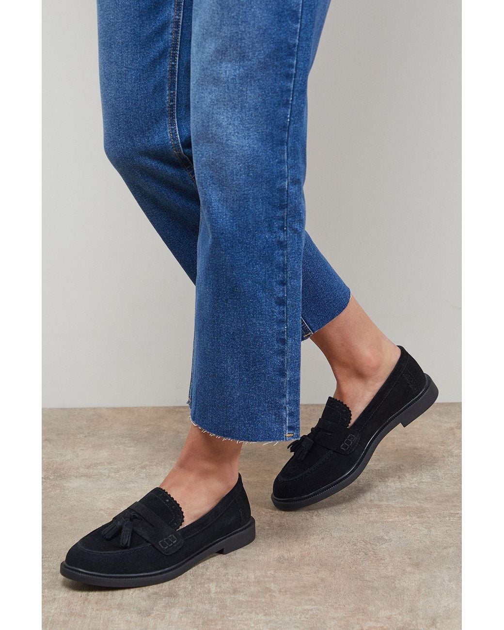 Oasis Blue Bunny Suede Brogue Detail Tassel Loafers