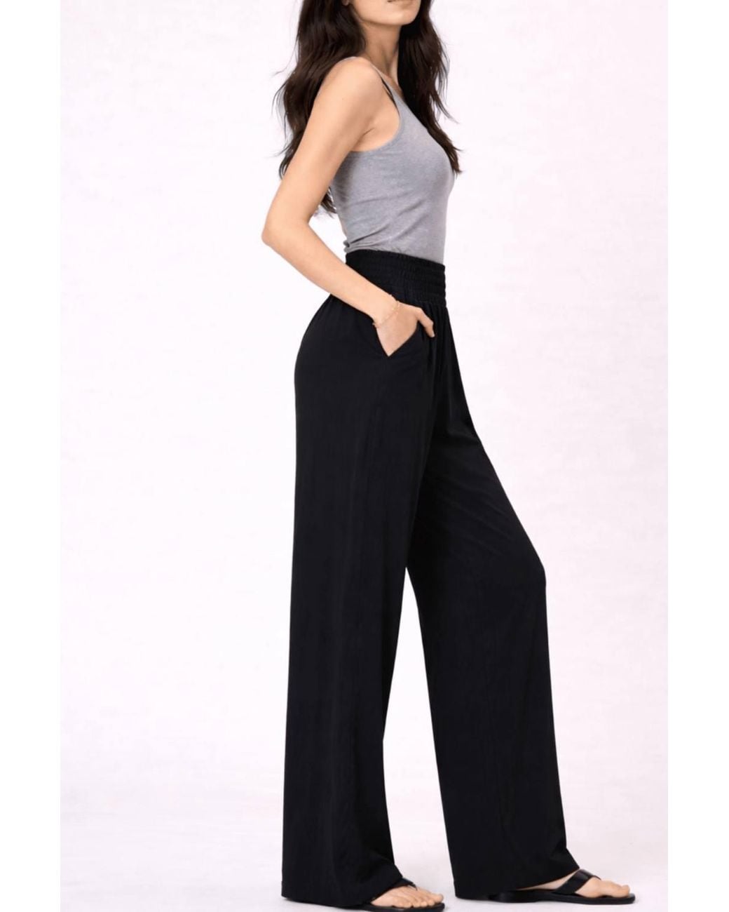 Style Cheat Black Shirred Waist Trousers