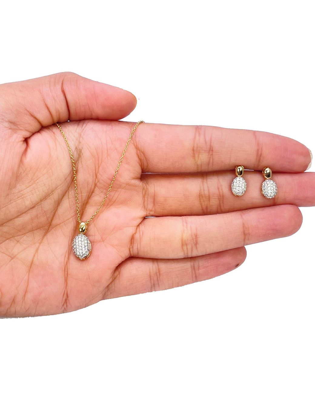 Raina Jewels Metallic 18Ct Diamond Oval Necklace Stud Earrings Matching Set 0.53Ct