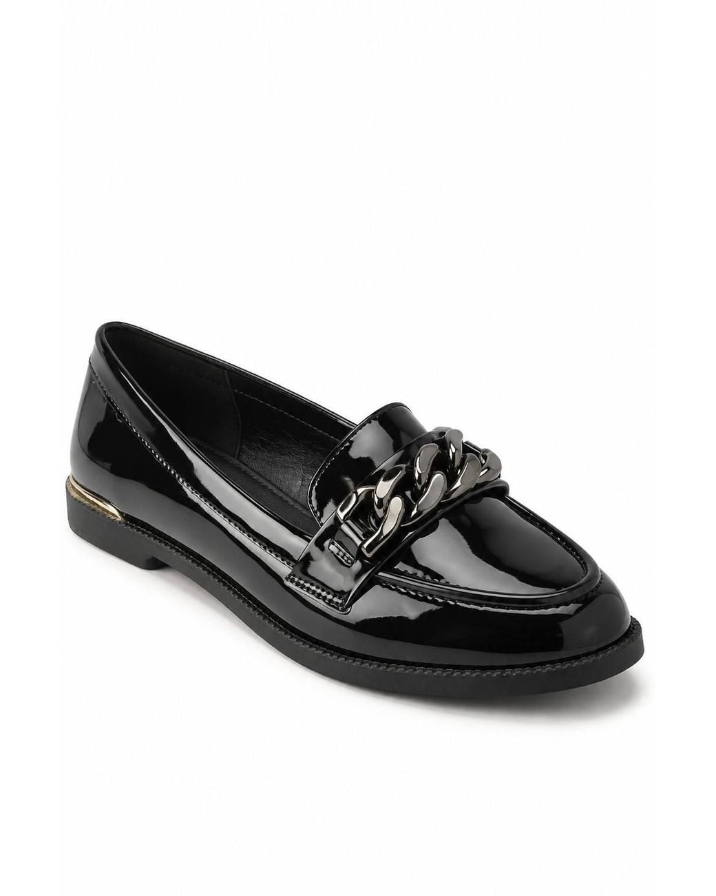 Spot on Black Chain Detail Flat Loafer Shoes