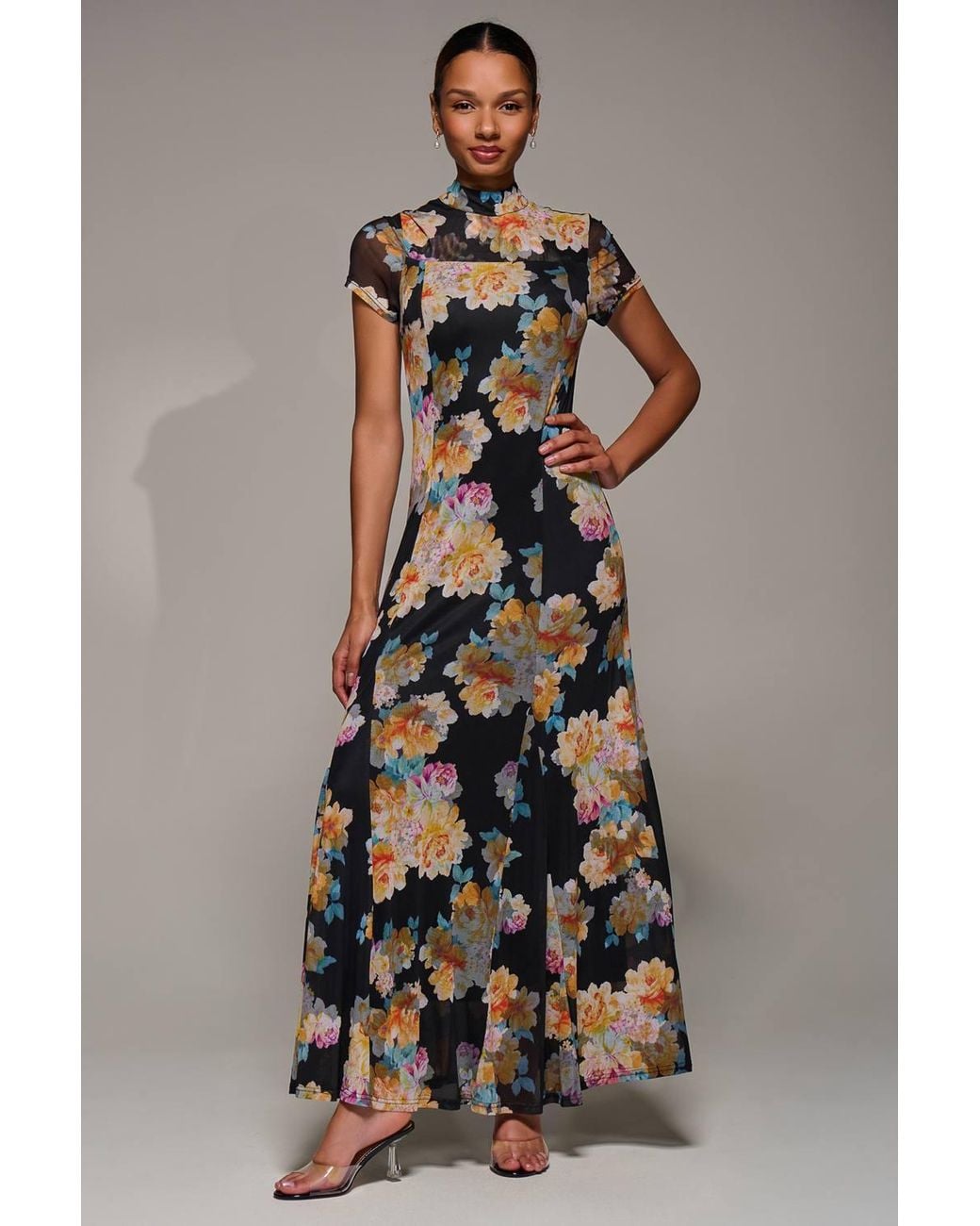 Jolie Moi Black Turtle Neckline Mesh Maxi Dress
