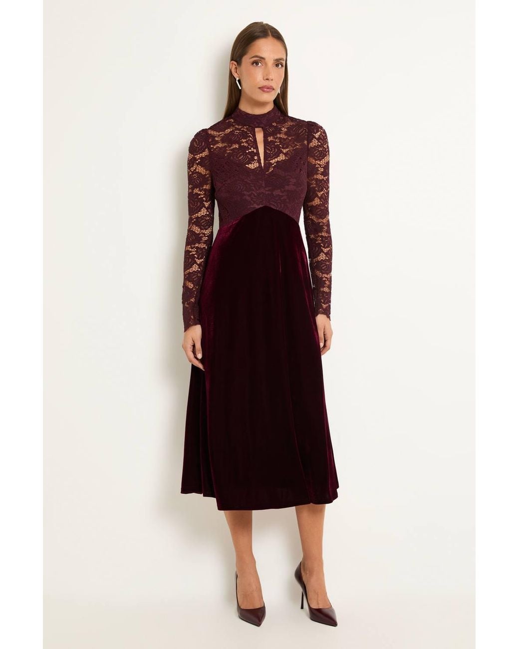 Wallis Red Lace High Neck Fit & Flare Dress