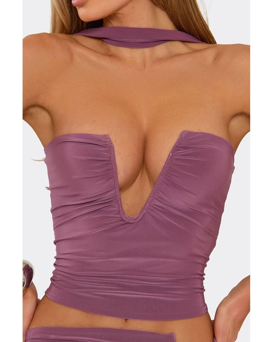 EGO Purple Sleeveless Bandeau Ruched Mini Top