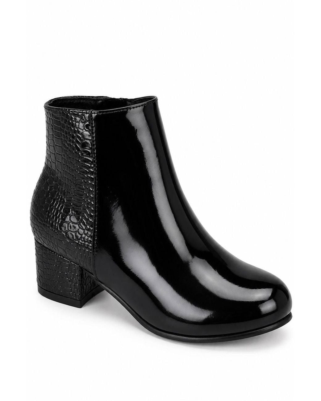 Spot on Black Patent Block Heel Ankle Boots