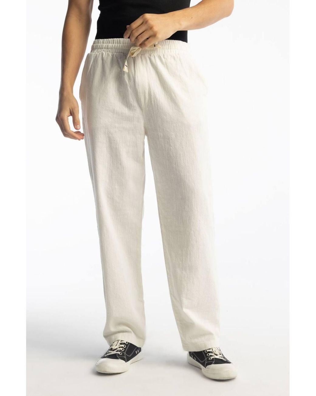 Giesto White Straight Leg Pants With Drawstring Waist for men