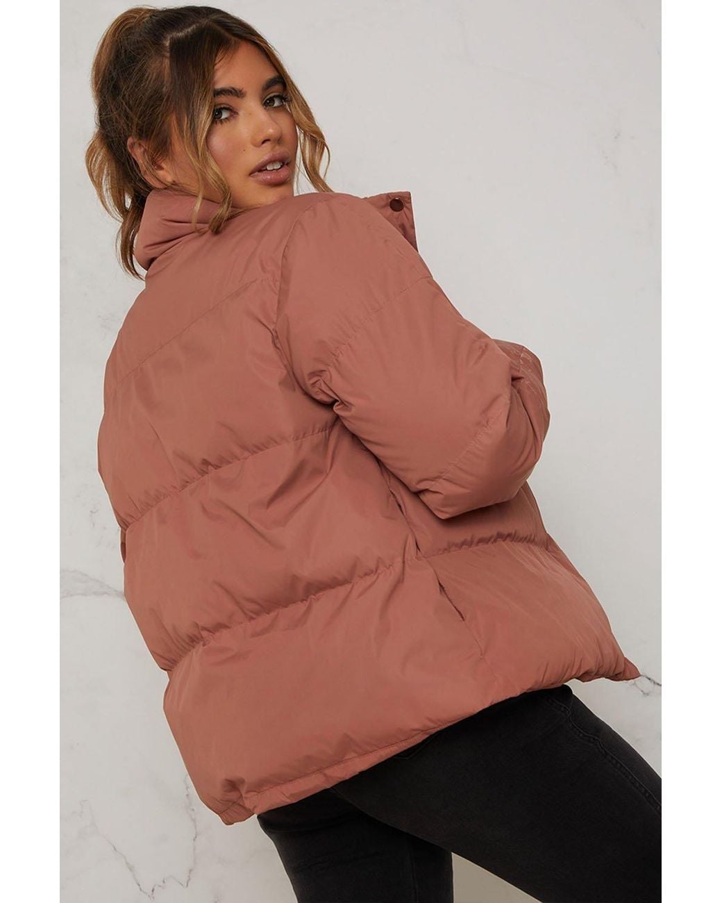 Chi Chi London Brown Cropped Padded Puffer Coat
