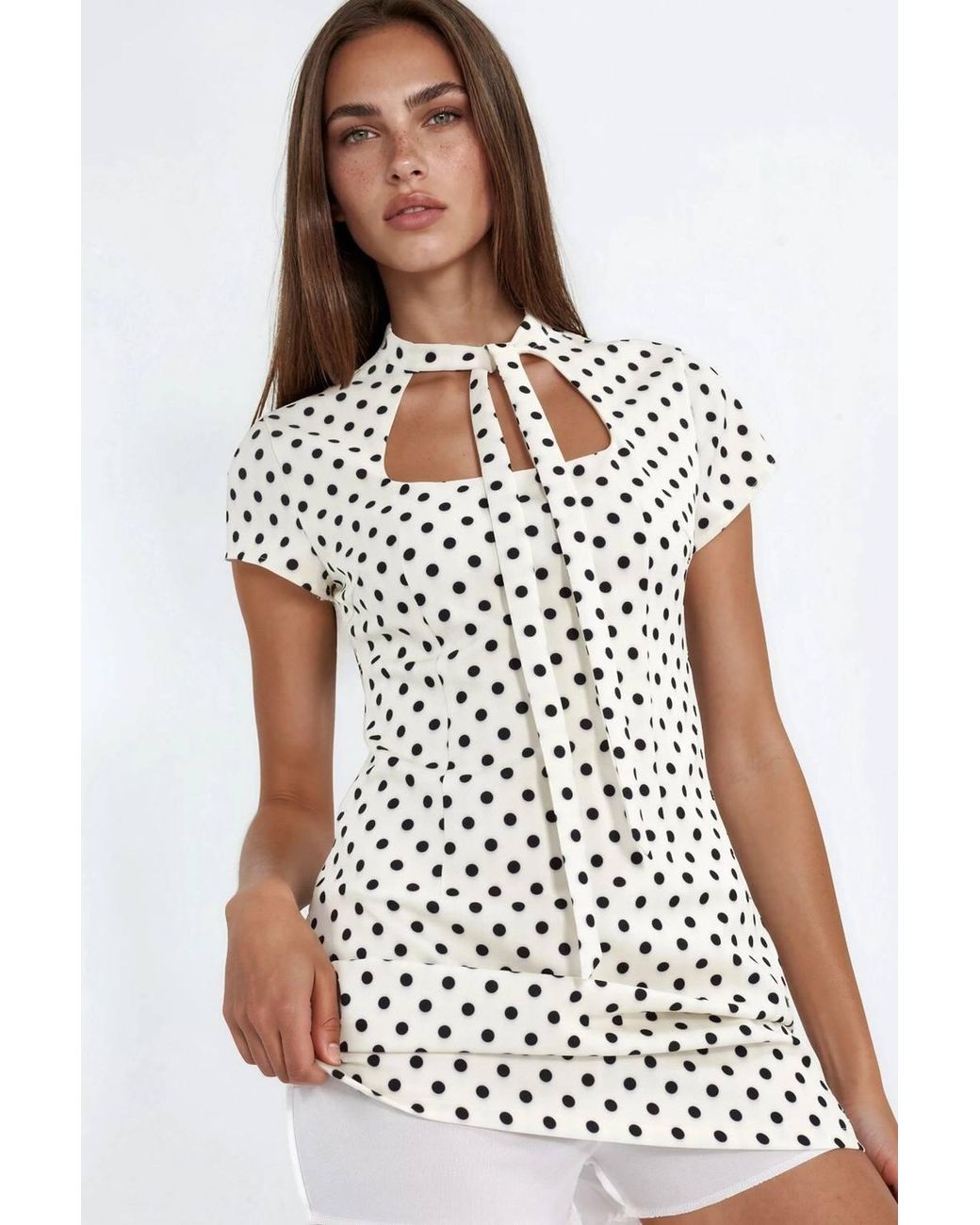 Hiccup Green U-Neck Polka Dot Mini Woven Dress
