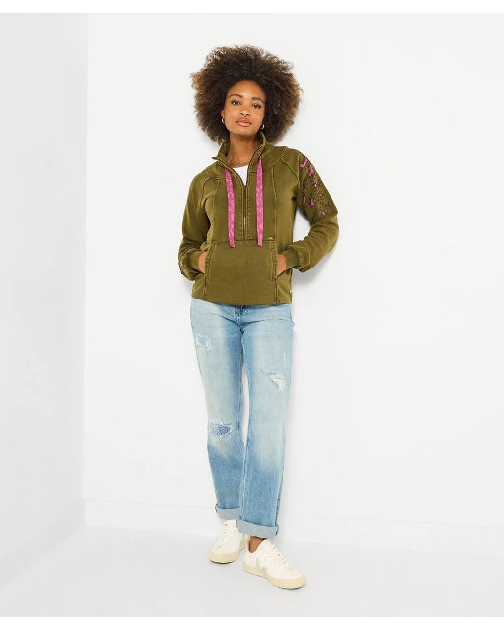 Joe Browns Green Zip Up Funnel Neck Sweater