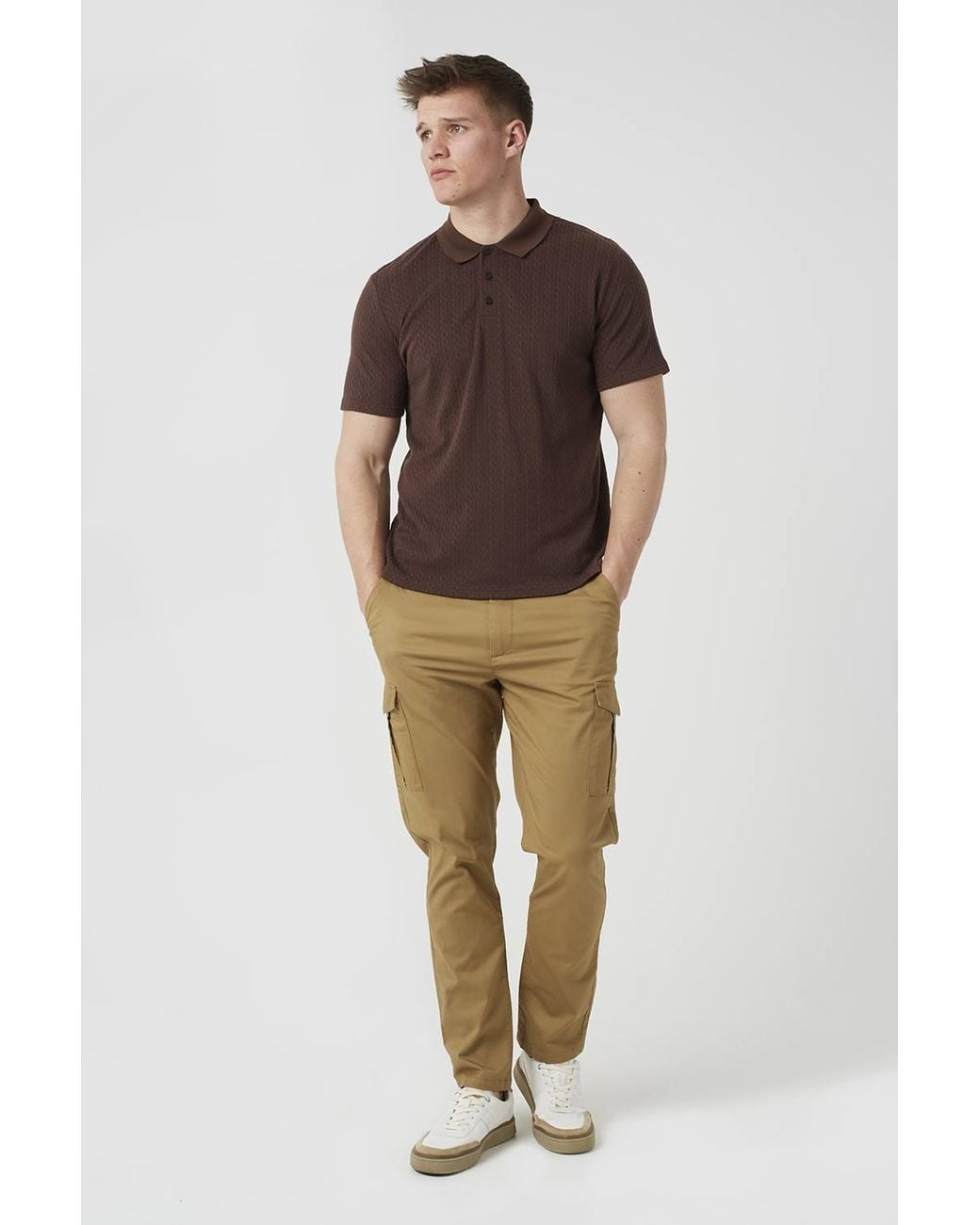 Brave Soul Natural Cotton Twill Cargo Style Chino Trousers for men
