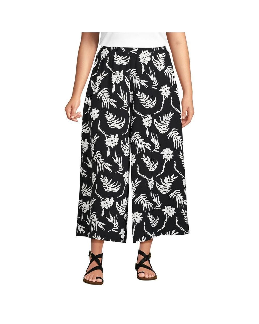 Lands' End Black Plus Creaseless Cropped Palazzo Trousers