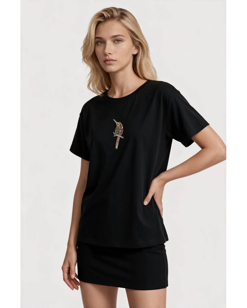 Msn-Collection Black Cotton T-Shirt