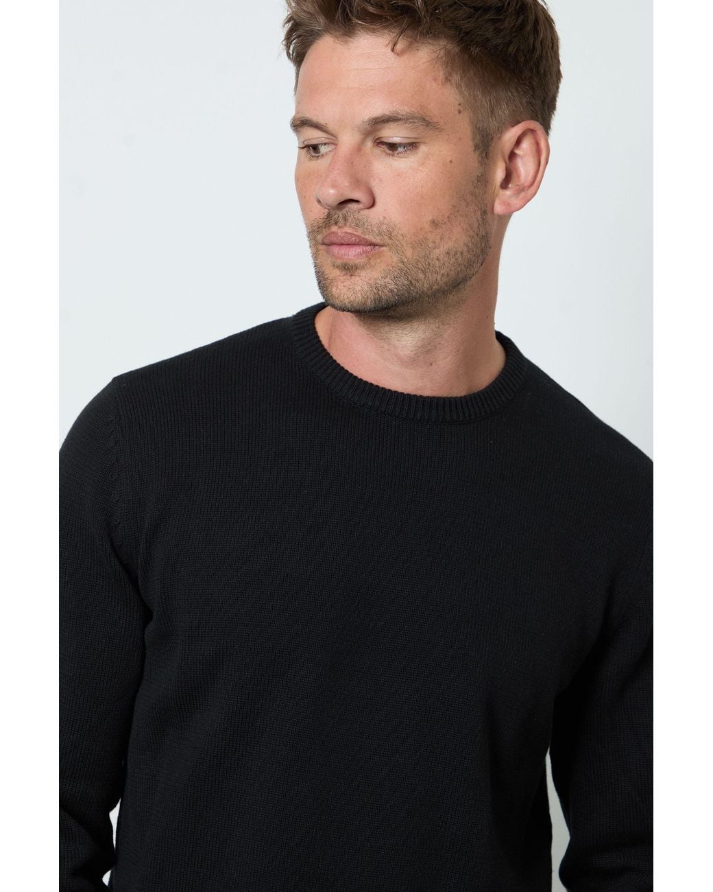 MAINE Black Premium Pure Cotton Crew Neck Jumper for men
