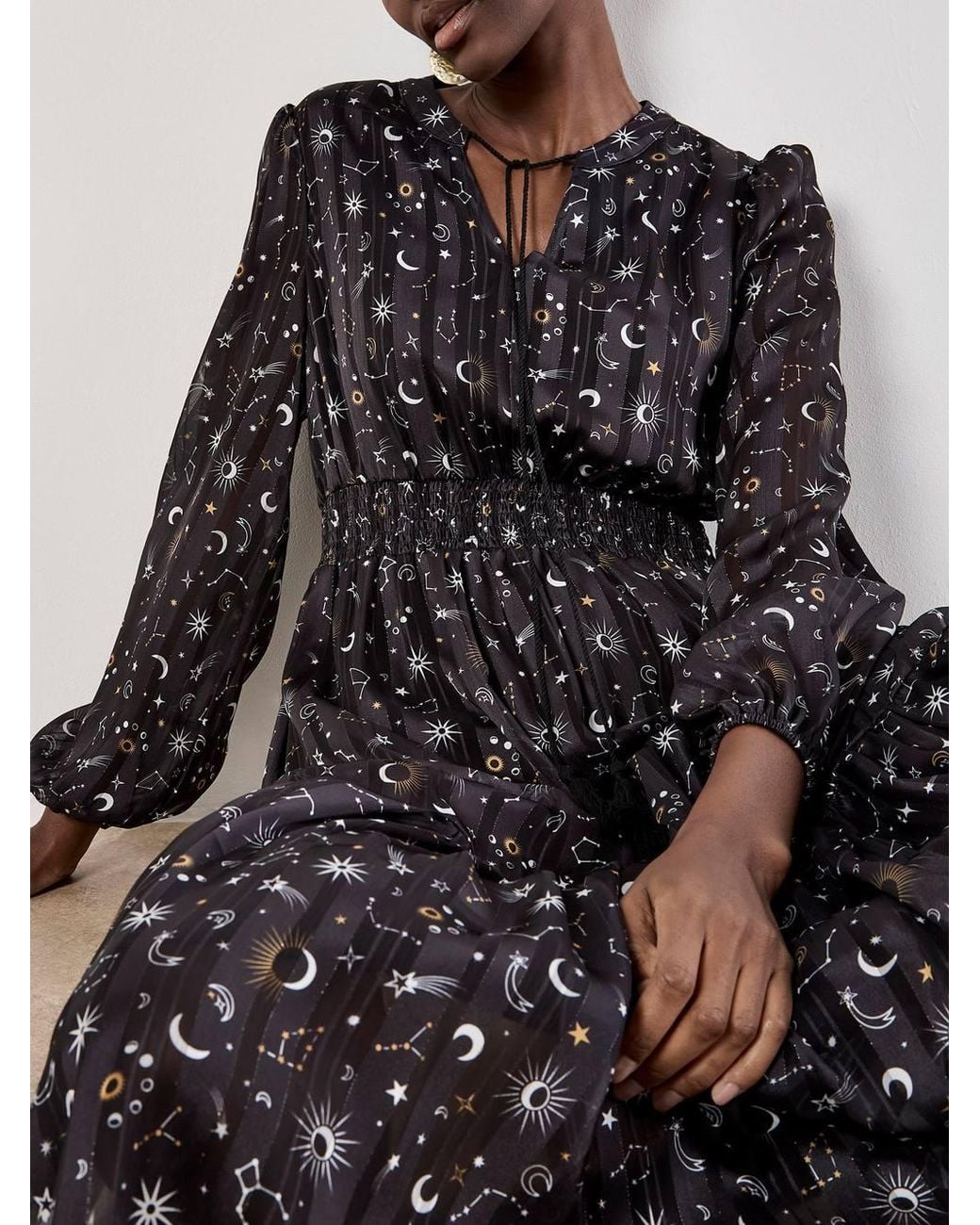 Apricot Black Constellation Shimmer Satin Midaxi Dress