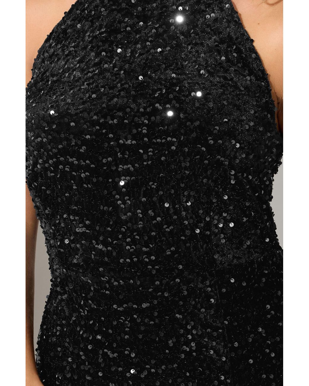 Yours Black Velvet Sequin Halterneck Maxi Dress