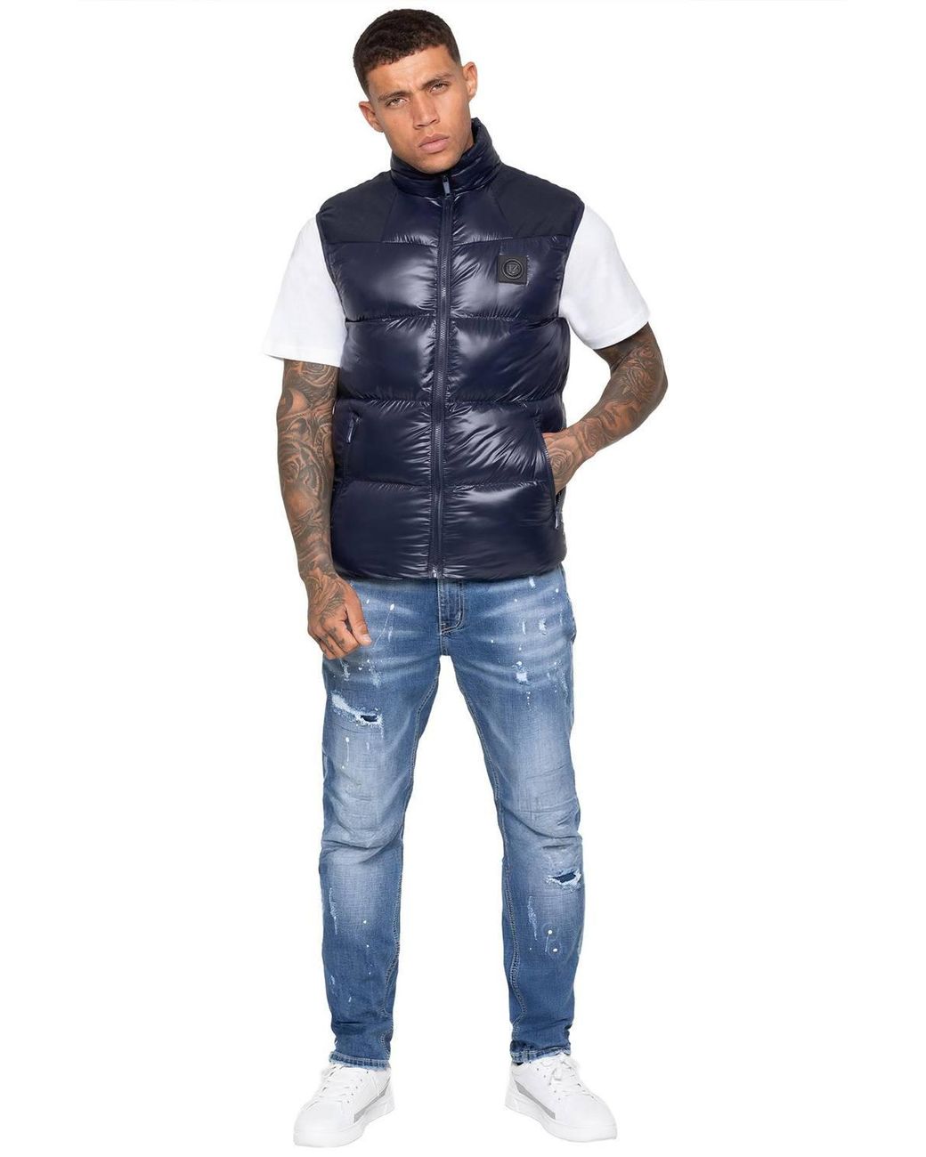Enzo Blue Regular Fit Puffer Gilet for men