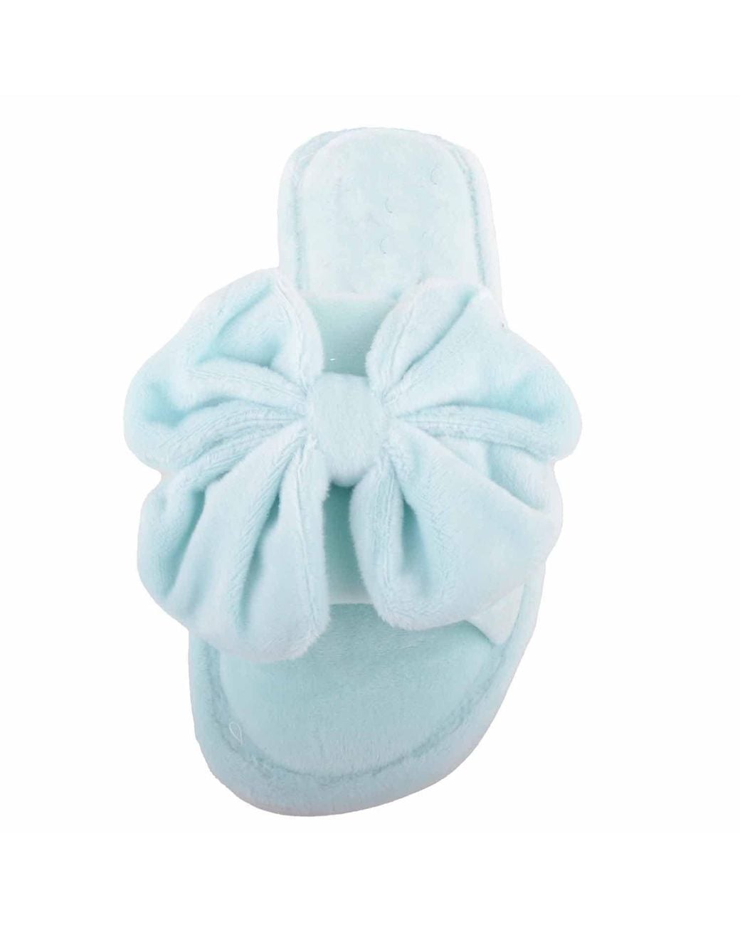 Absolute Footwear Blue Easy Slip On Velour Style Open Toe Mule Slipper With Bow Detail