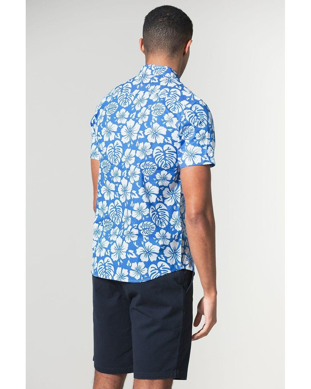 Tokyo Laundry Blue Cotton Short Sleeve Button-Up Printed Shirt for men