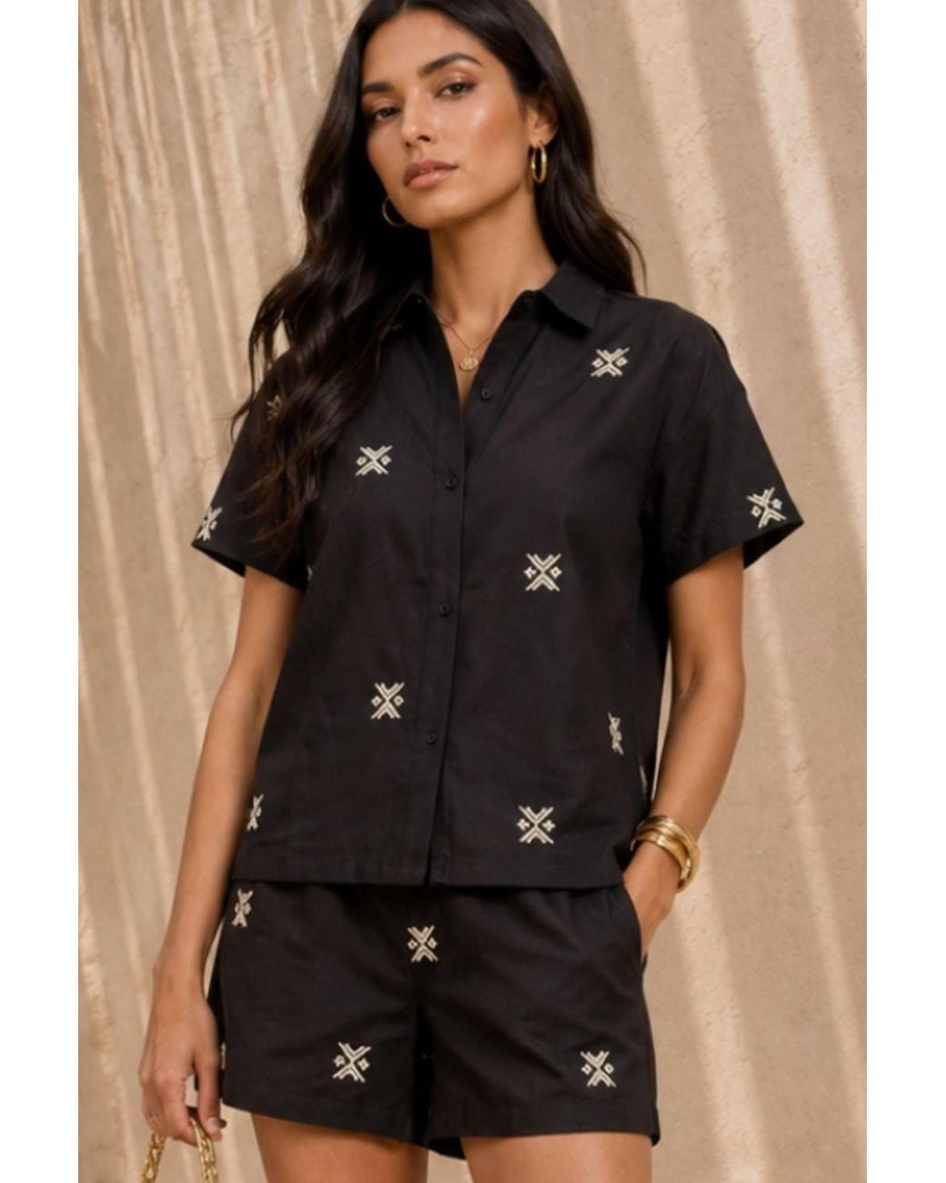 Little Mistress Black Embroidered Rayon Blend Shirt