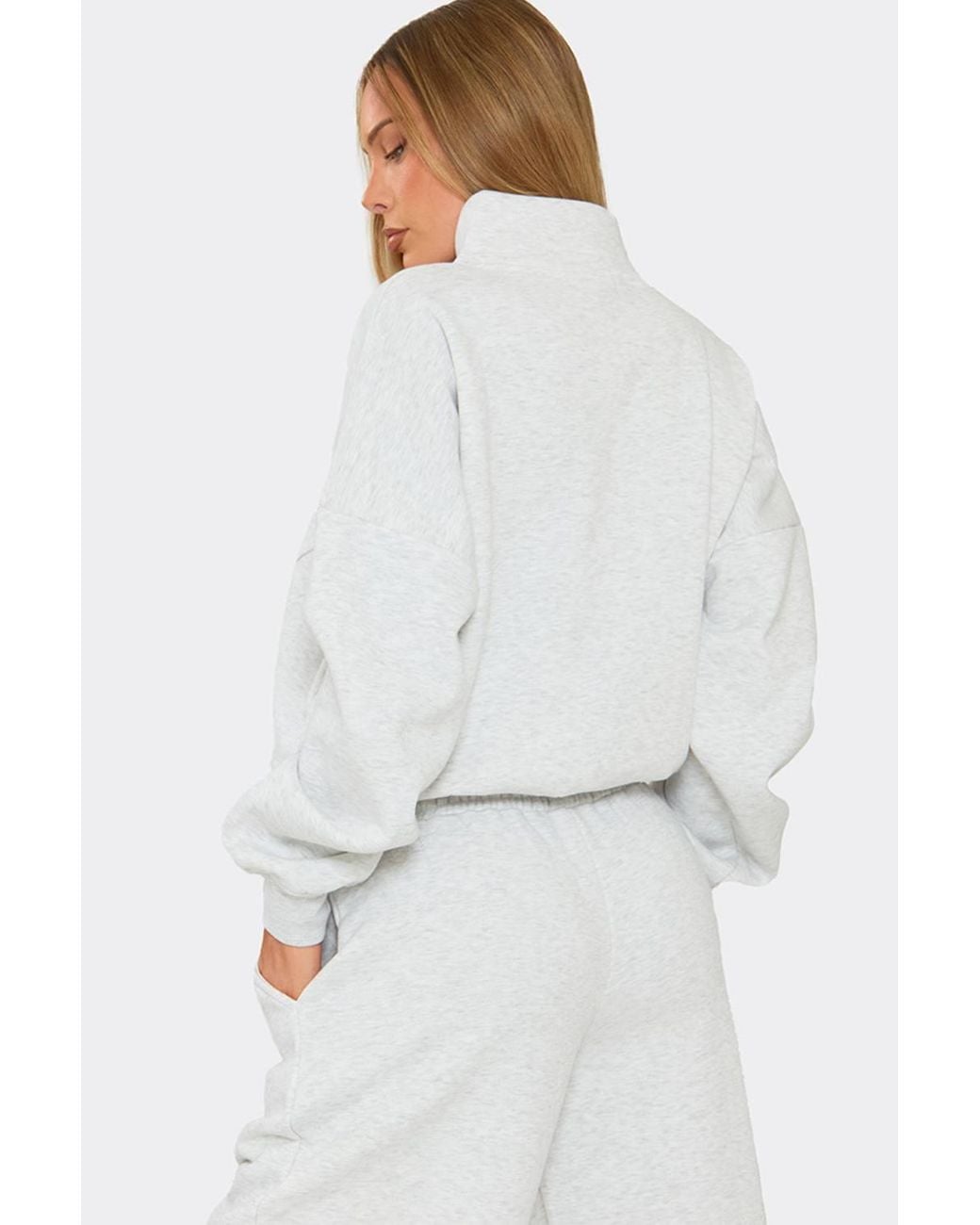 EGO White Long Sleeve Zip Marl Sweatshirt