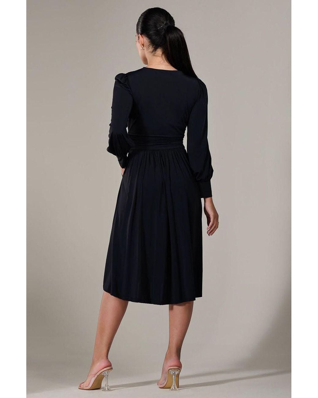 Jolie Moi Blue Long Sleeve Soft Silky Jersey Midi Dress