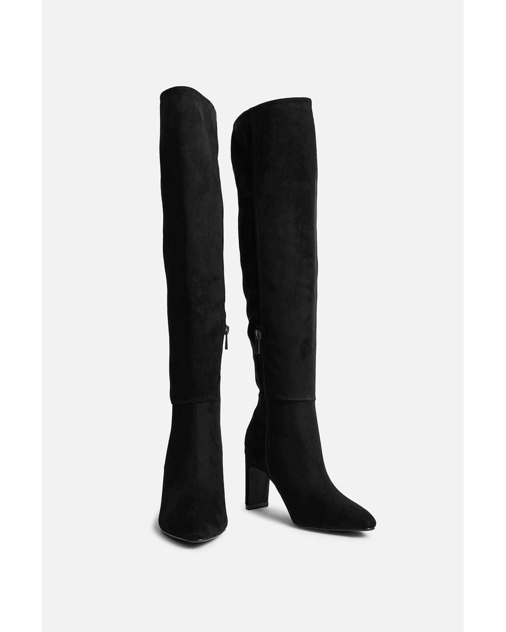 Linzi Black Demand Faux Suede Over The Knee Block Heeled Boot