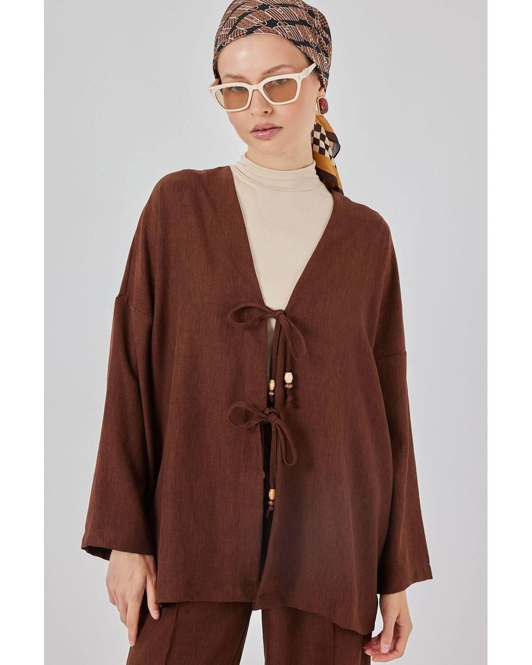 Bigdart Brown V-Neck Cardigan & Wide Leg Pants Set