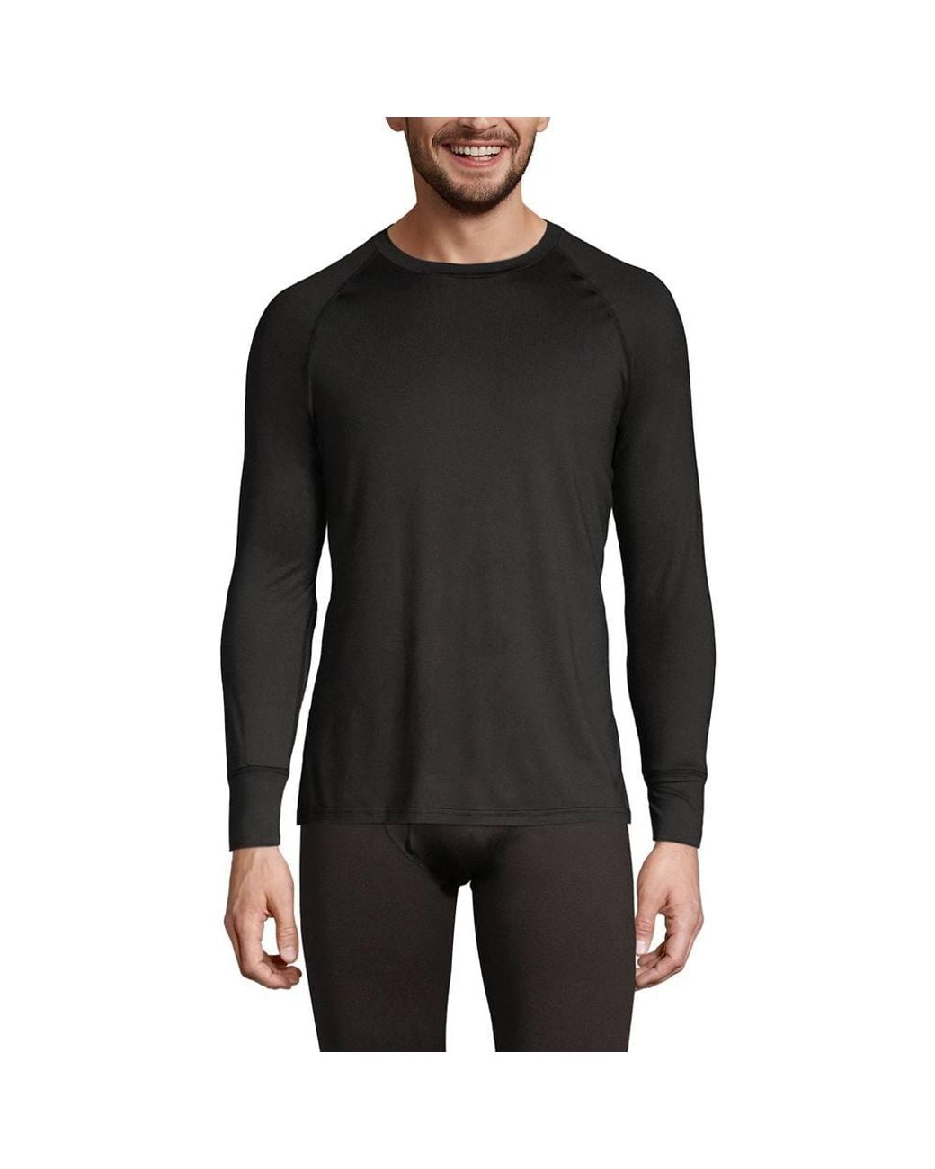 Lands' End Black Tall Stretch Thermaskin Crew Neck Thermal Top for men
