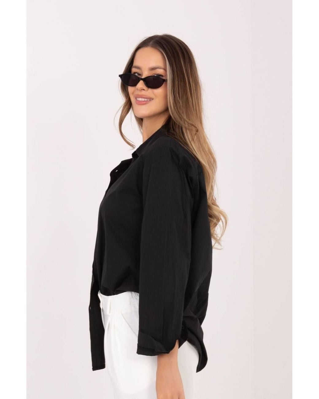 Love Lace Black Cotton Shirt With Long Sleeves