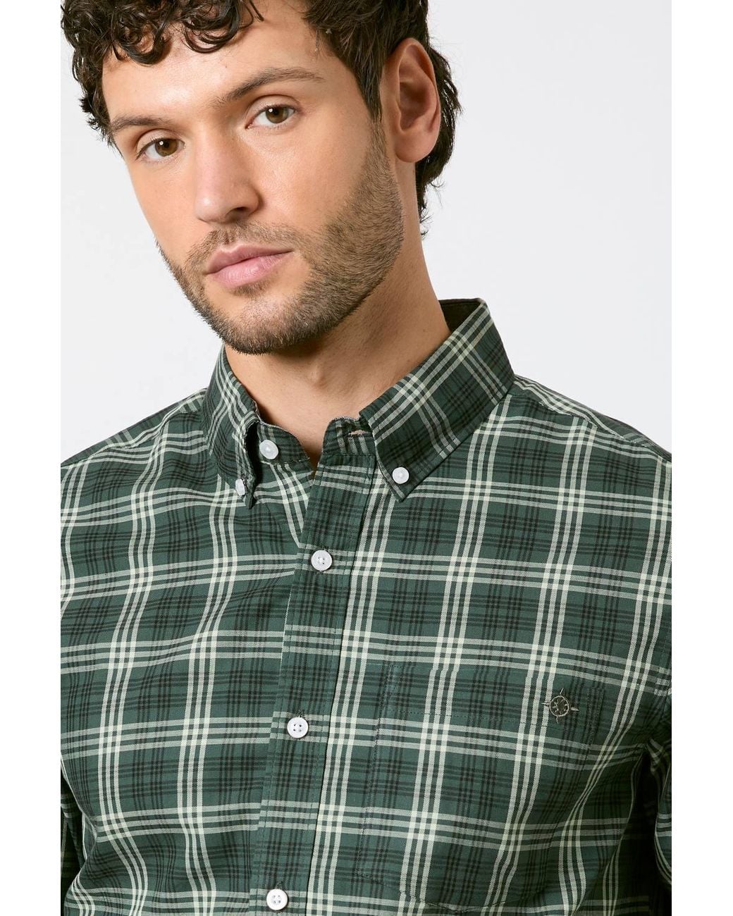 MAINE Green Dark Check Long Sleeve Shirt for men