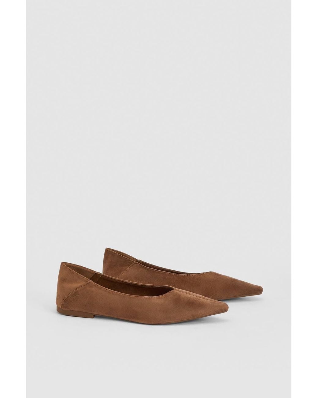 Oasis Brown Faye Faux Suede Pointed Toe Ballet Flats
