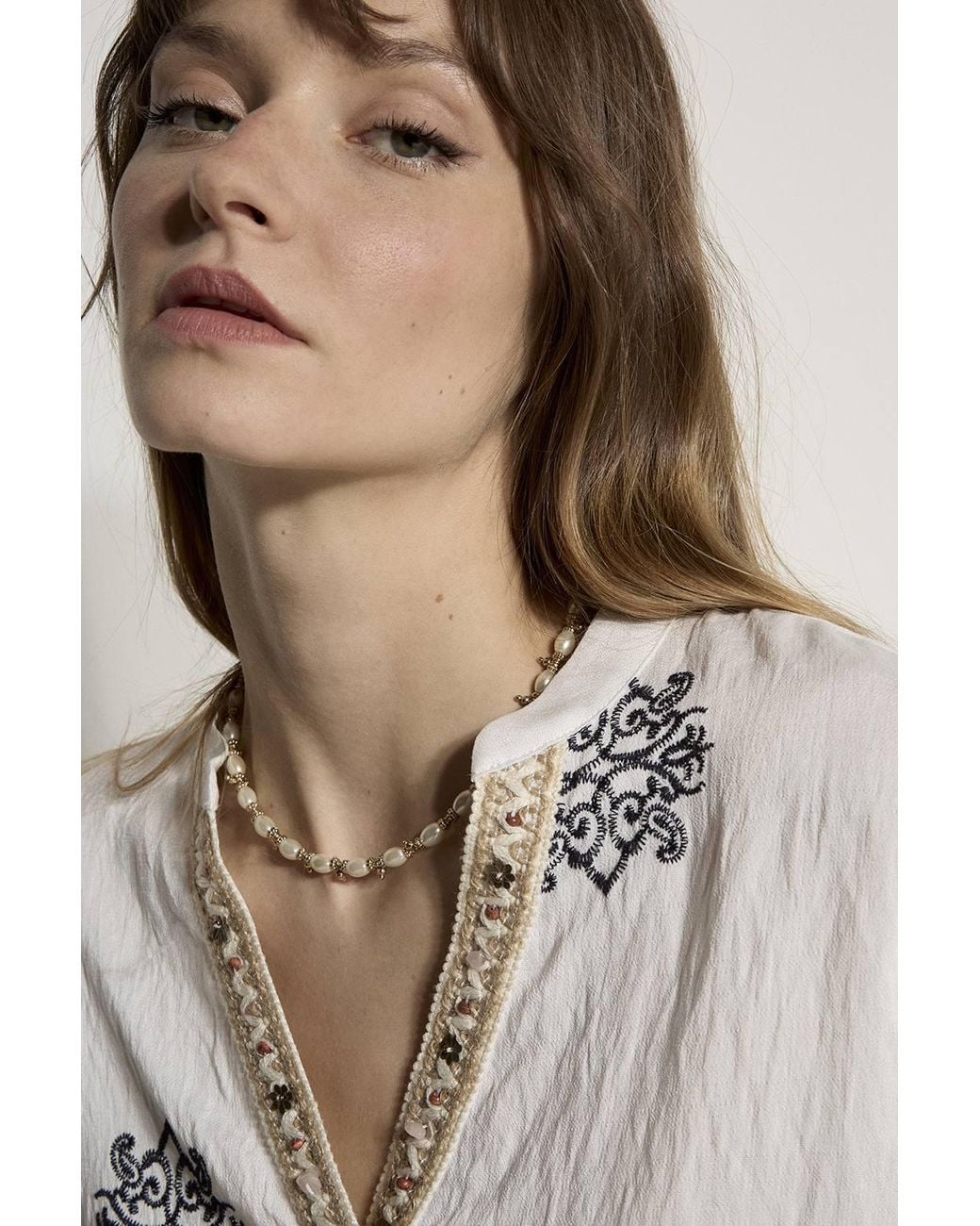 Apricot Natural Paisley Bead Embroidered Blouse