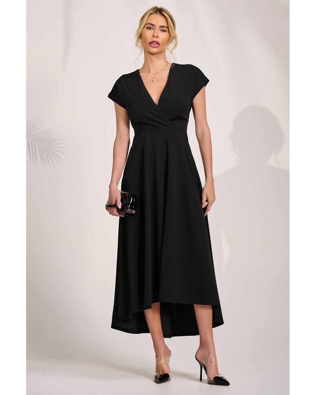 Jolie Moi Black Scuba Dipped Hem Maxi Dress