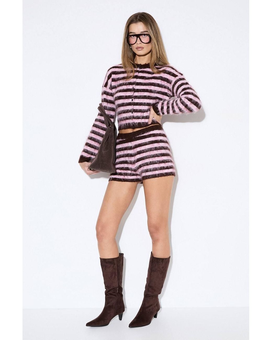 MissPap Red Brushed Stripe Crew Cardigan