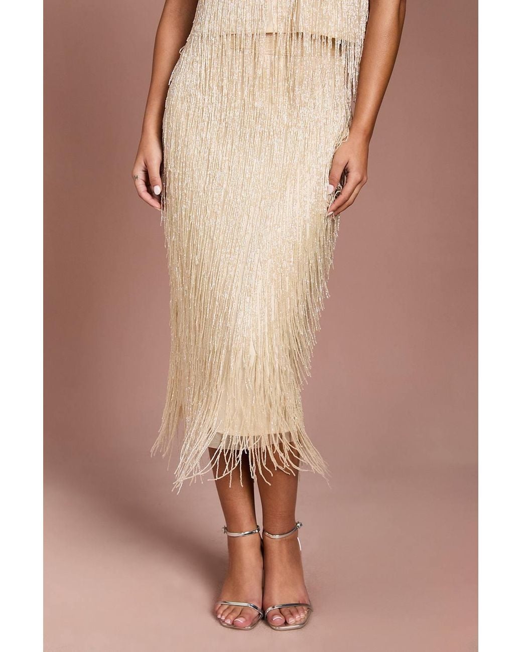 Coast Brown Fringe Embellished Midi Skirt