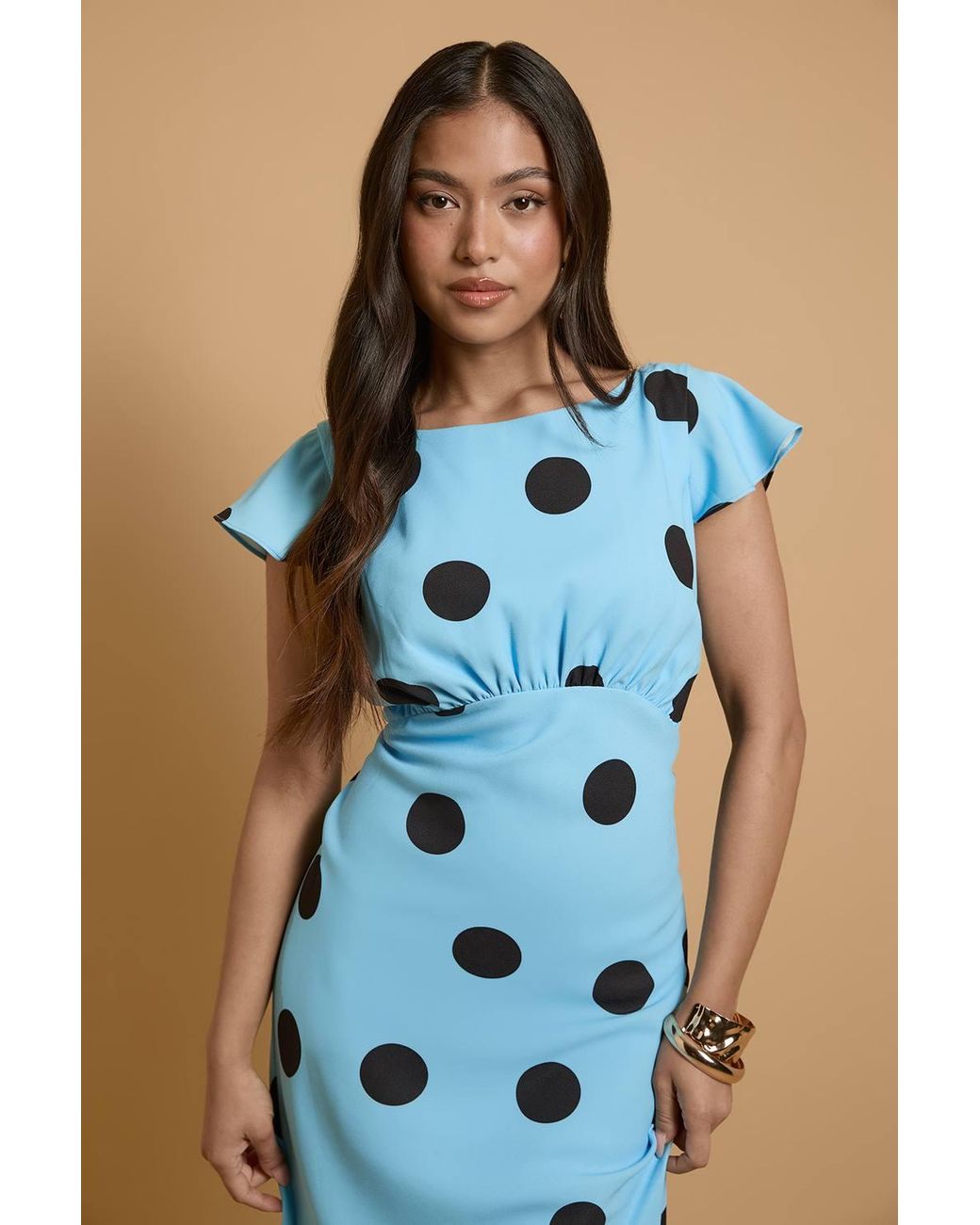 Oasis Blue Petite Polkadot Crepe Maxi Dress