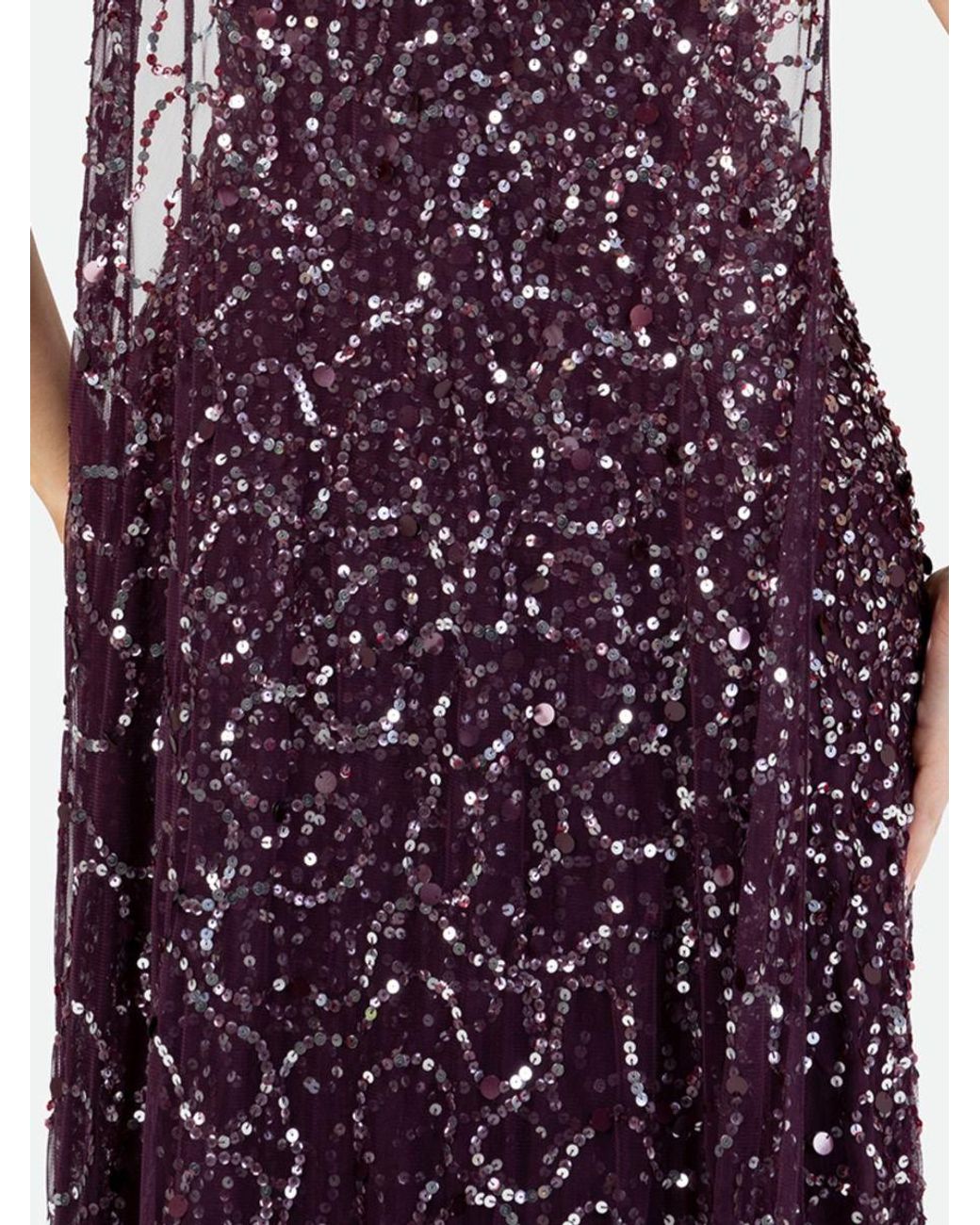 Maya Deluxe Purple Embellished Angel Sleeve Maxi Dress