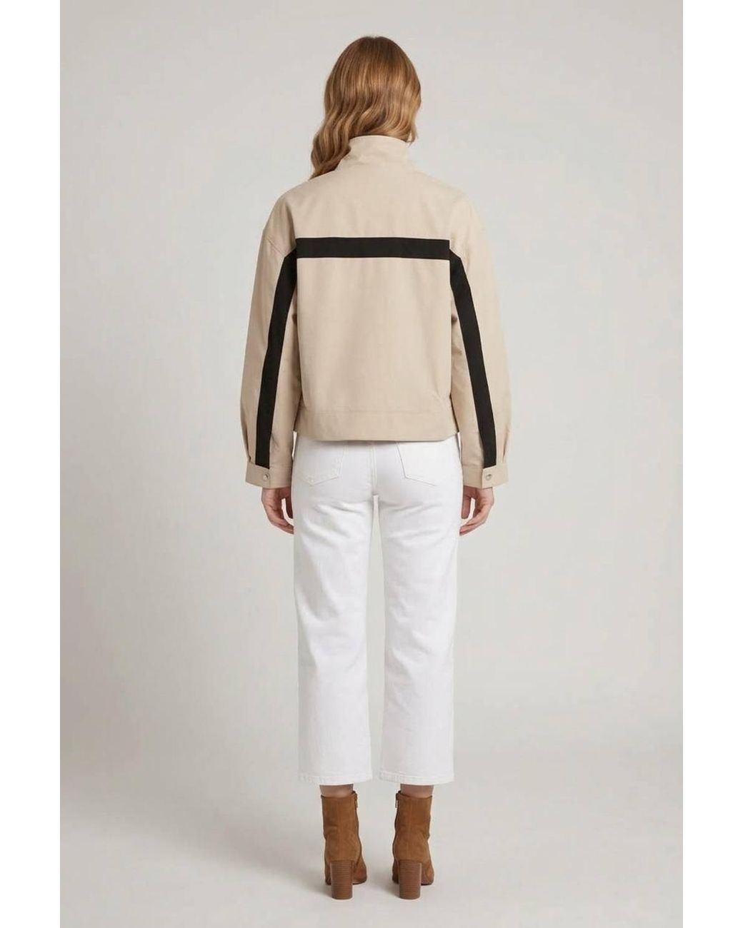 Izabel London Natural Collared Zip Front Boxy Jacket