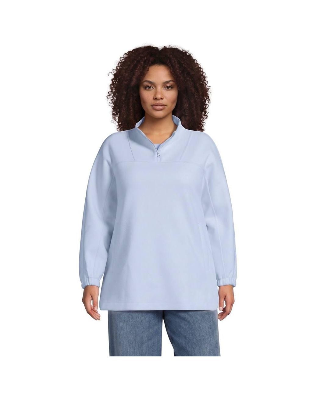 Lands' End Blue Plus Soft Fleece Quarter Zip Jumper
