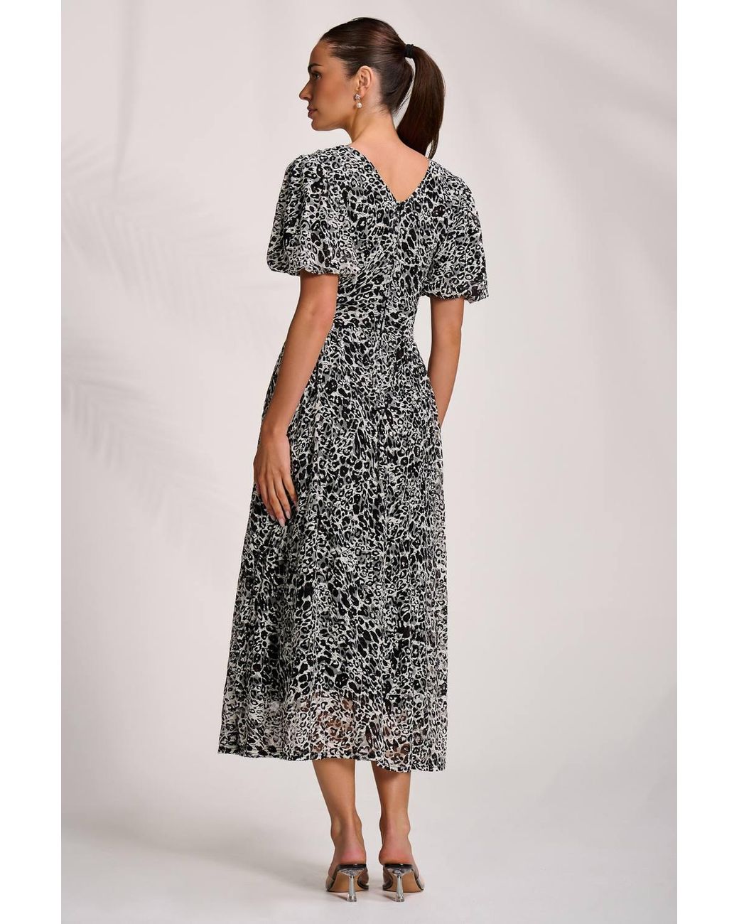 Jolie Moi Multicolor Puff Sleeve Printed Lace Maxi Dress