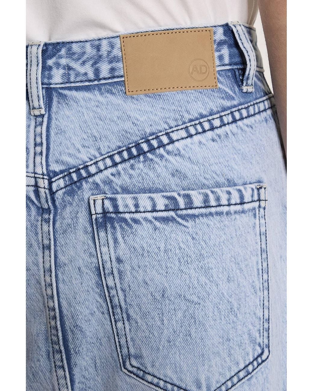Apricot Blue Amara Faux Pearl Cotton Denim Midi Skirt