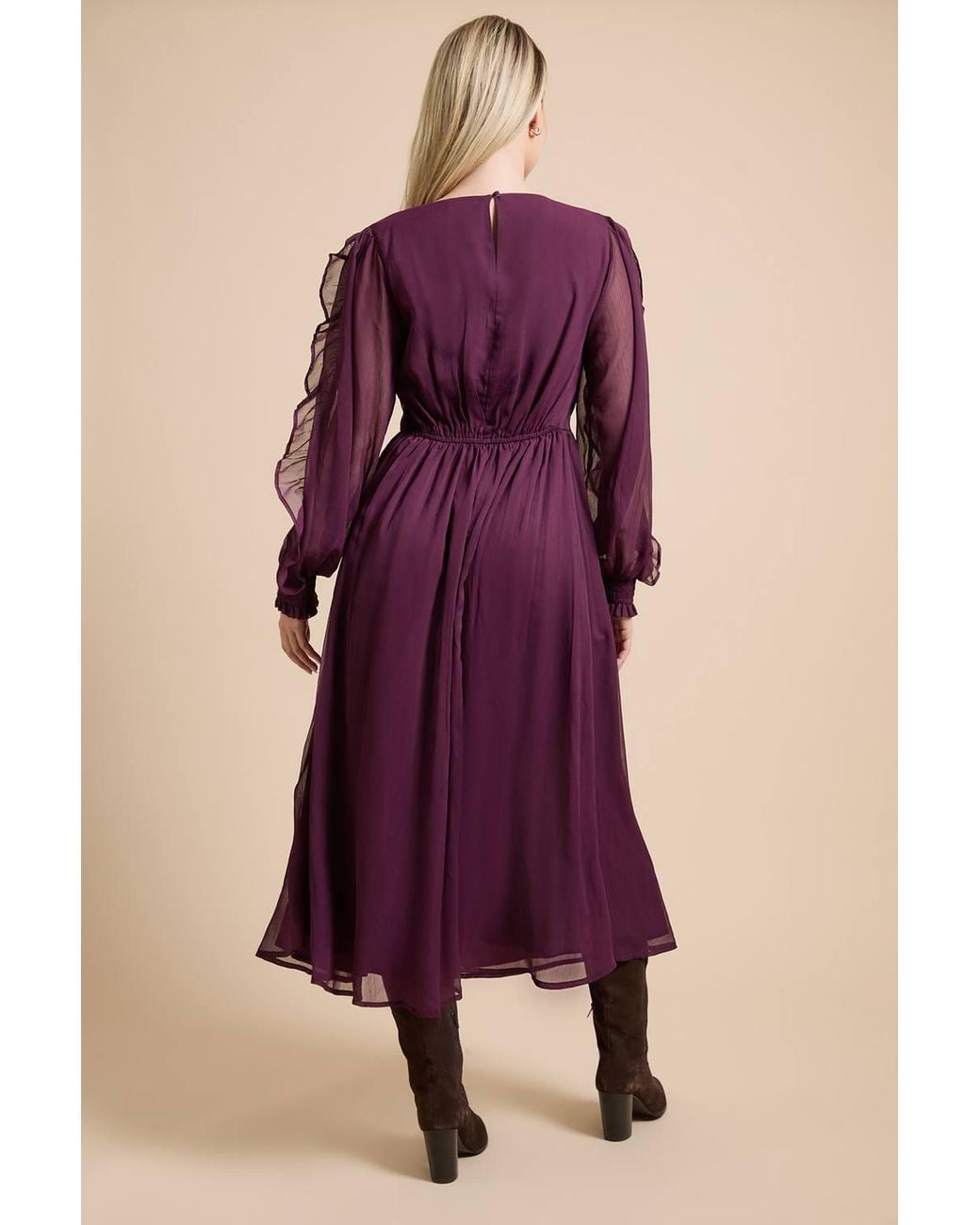 Dorothy Perkins Purple Ruffle Sleeve V Neck Chiffon Maxi Dress
