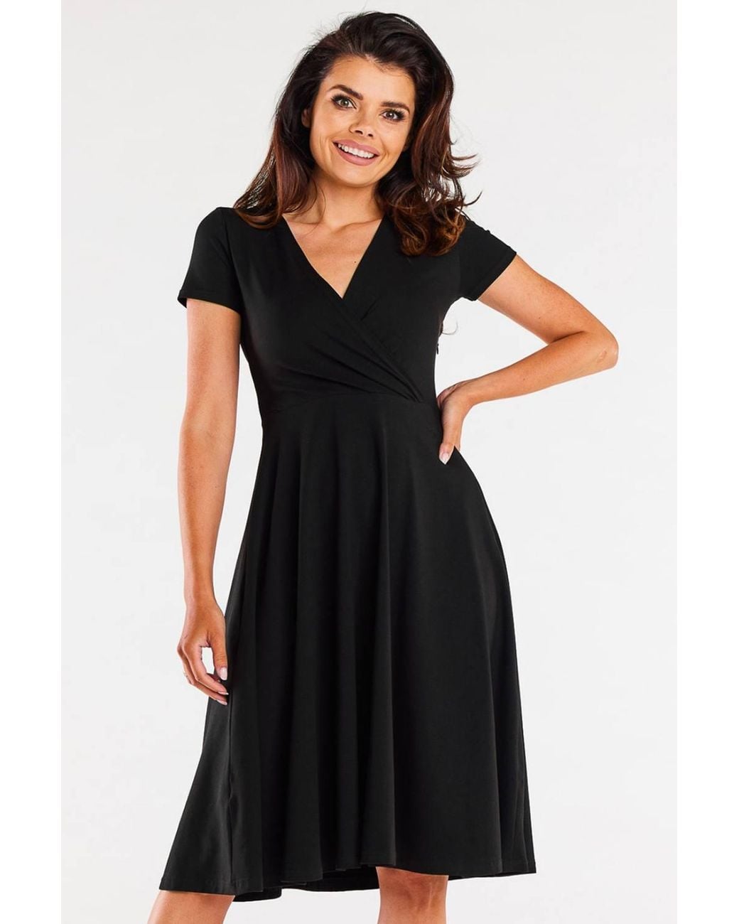 Love Lace Black Midi Wrap Envelope Dress Style 181302
