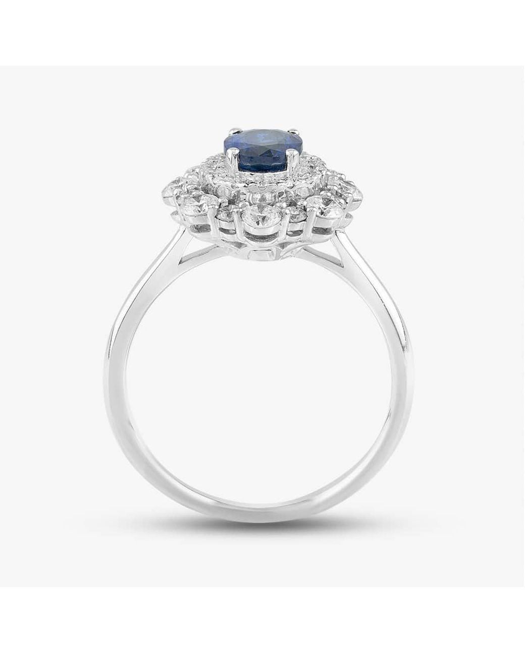 T.H.Baker White 18Ct 0.91Ct Oval Cut Sapphire & 0.82Ct Brilliant Cut Diamond Double Halo Ring 1518173 18Kw M