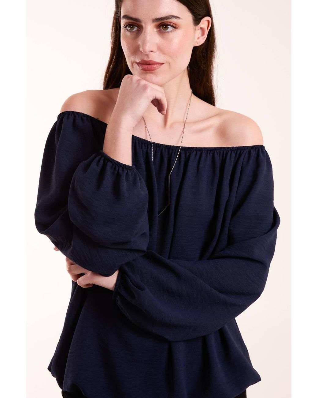 Blue Vanilla Blue Necklace Bardot Elasticated Top
