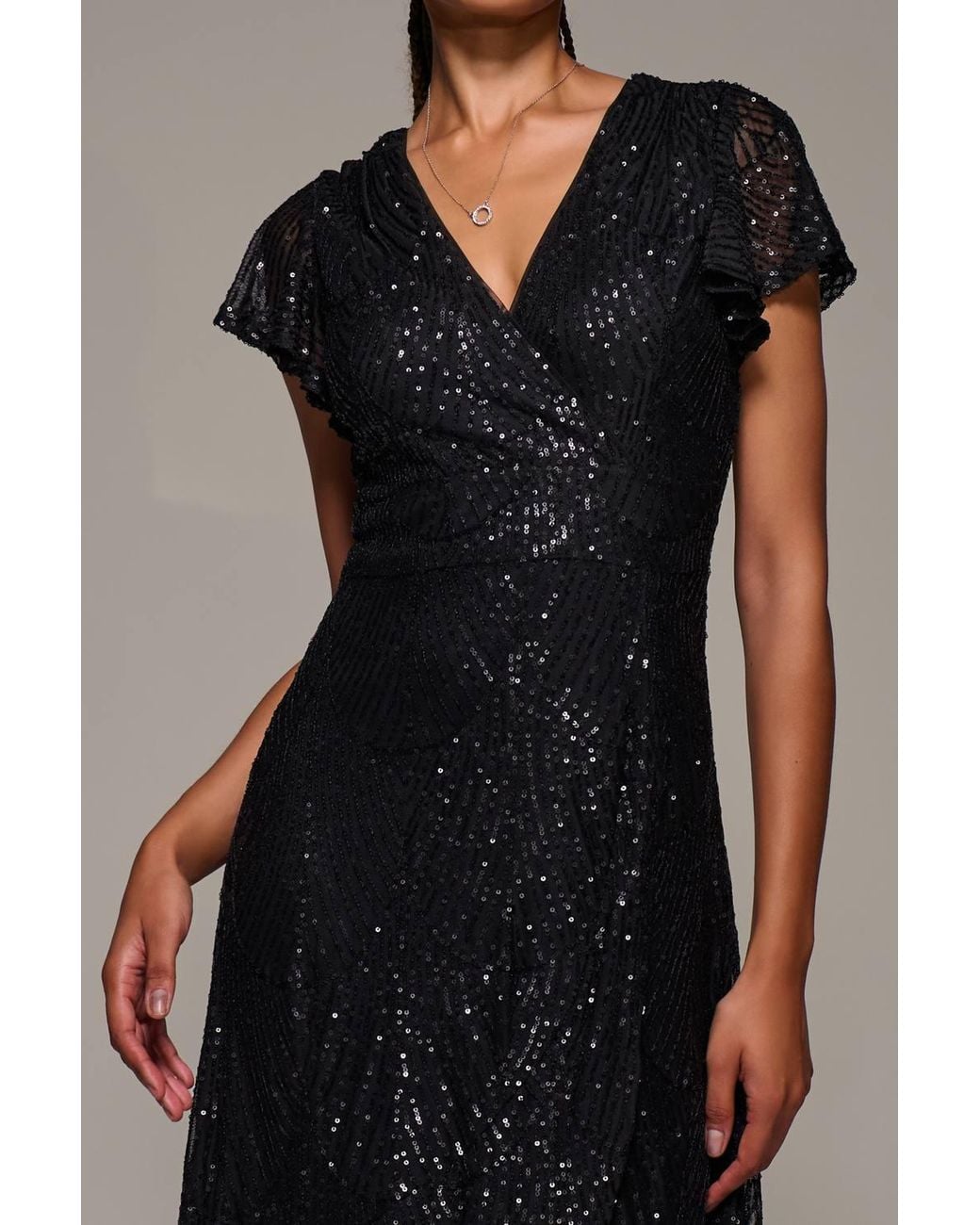 Jolie Moi Black Frill Short Sleeve Sequin Maxi Dress