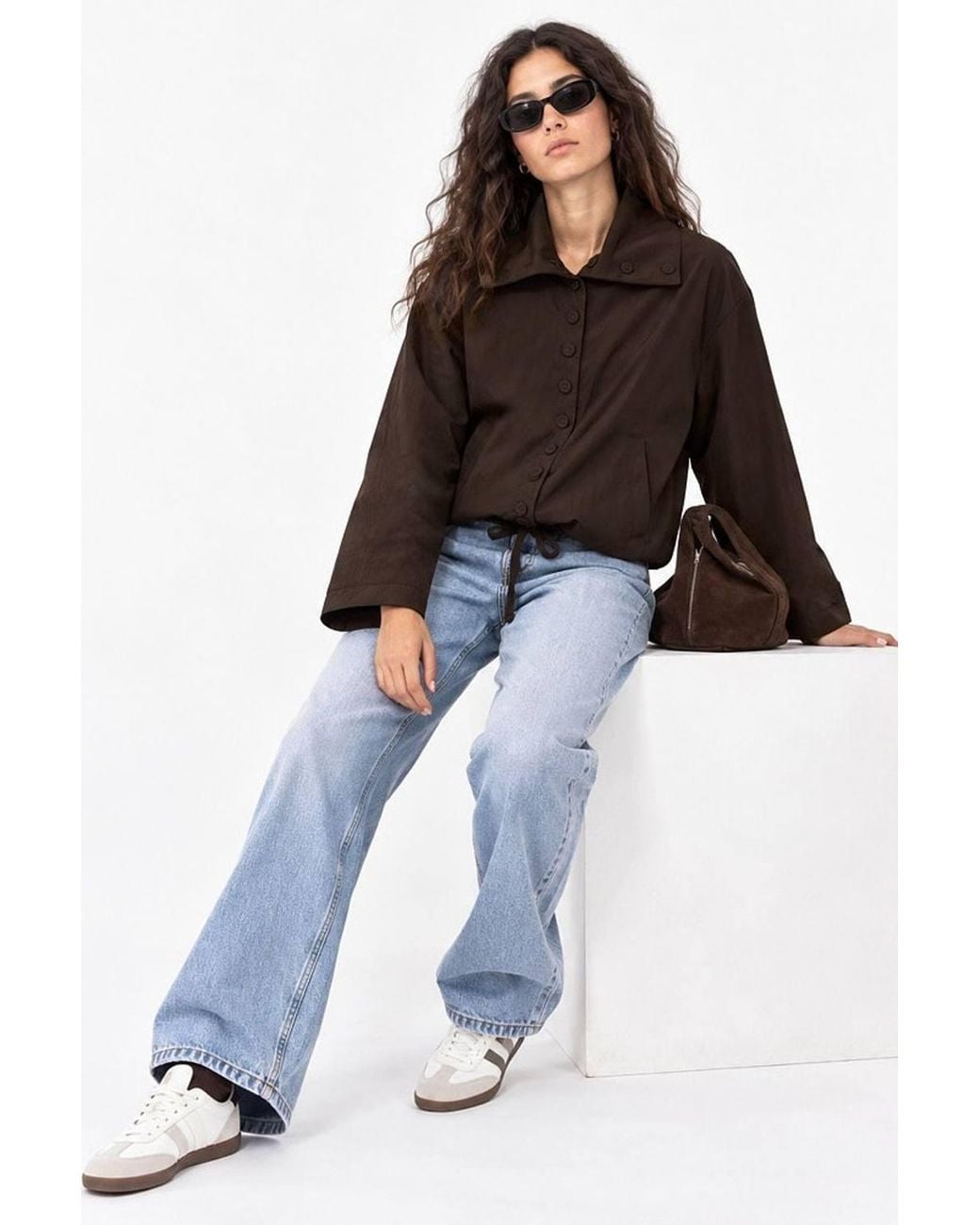 Hiccup Brown Oversized Button-Up Trench Coat With Stand Collar