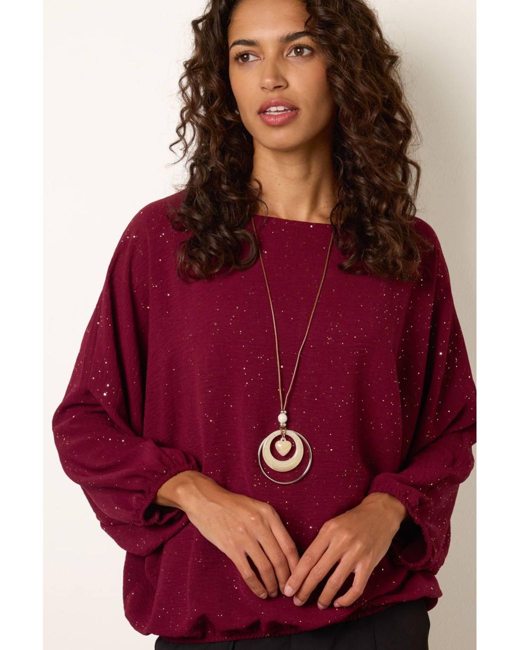 Blue Vanilla Red Long Sleeve Round Neck Blouse