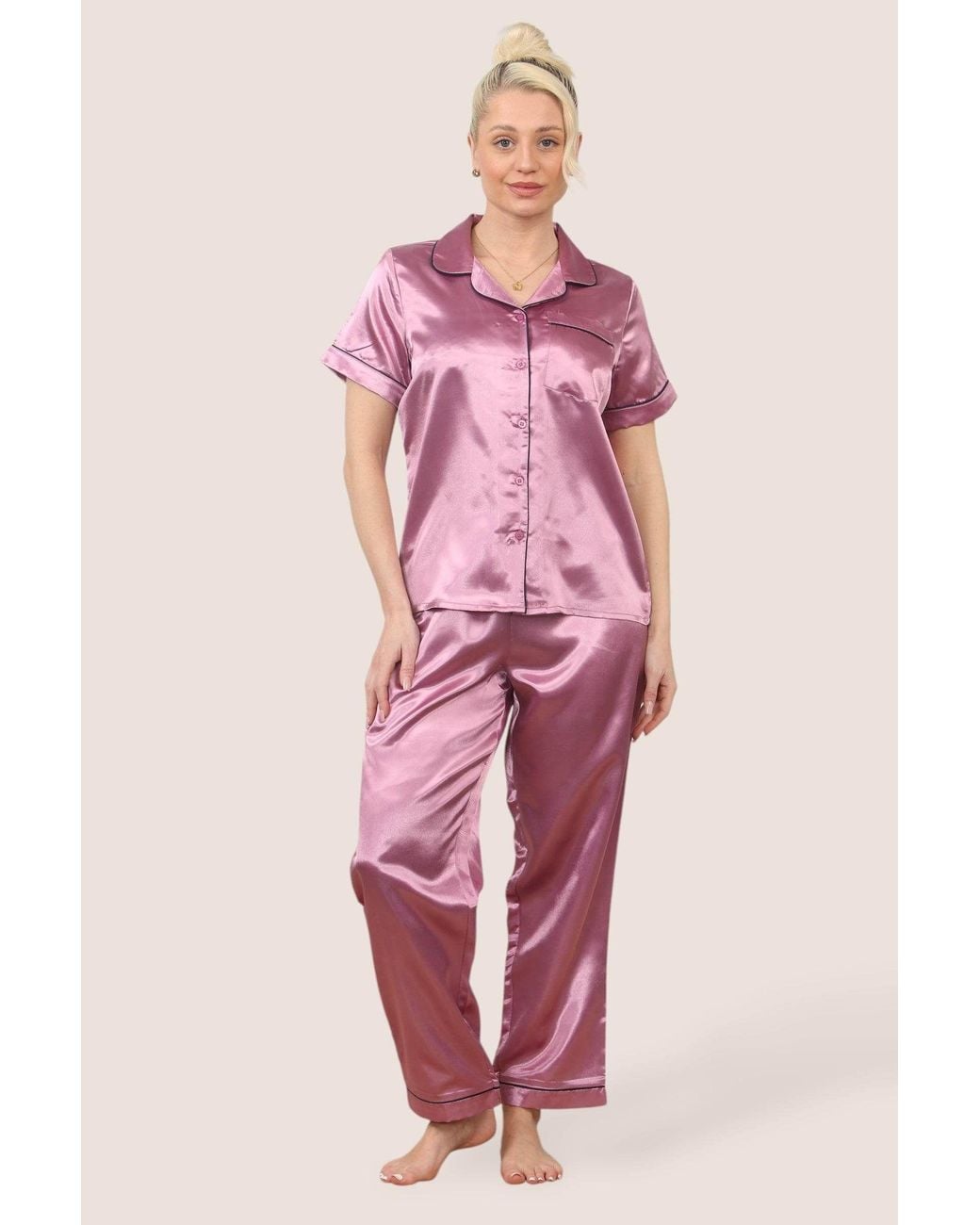 ELAINA FASHION Pink Satin Short Sleeve