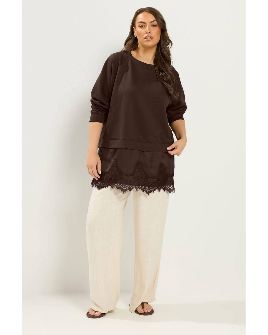 Yours Brown Lace 2-In-1 Jumper